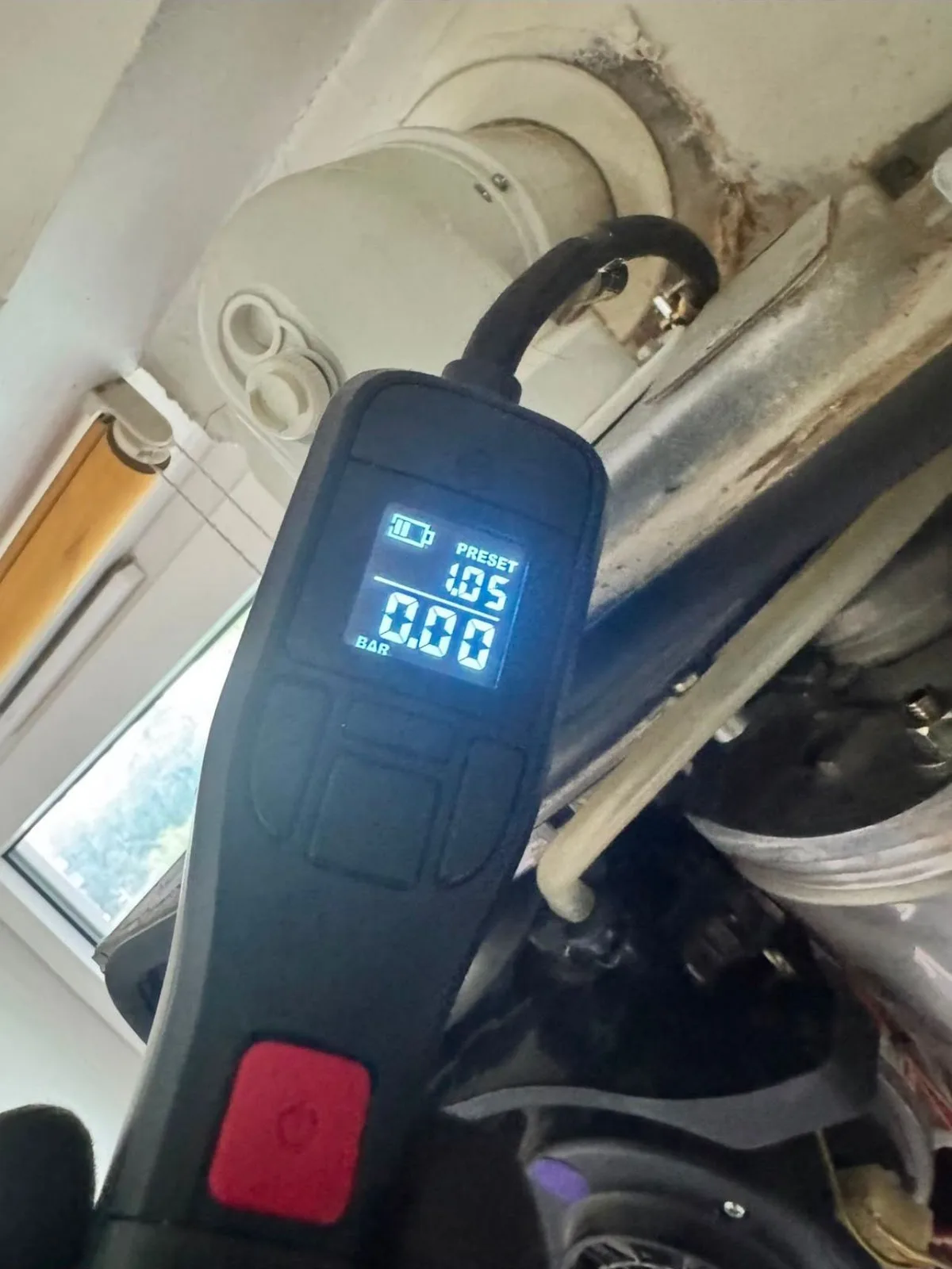 Flue gas analyser reading taken during a boiler service